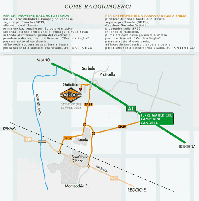 Indicazioni autostradali su come raggiungere la sede Elfer
